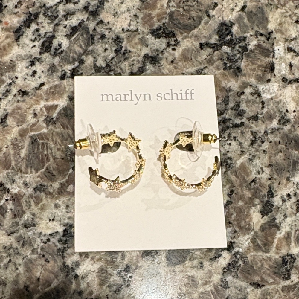 NWT Marlyn Schiff Gold Star Hoop Earrings